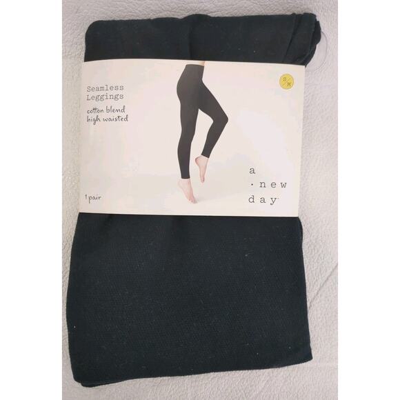 1 Pair Seamless Leggings Cotton Blend High Waist Sm/Med Black - Picture 2 of 5